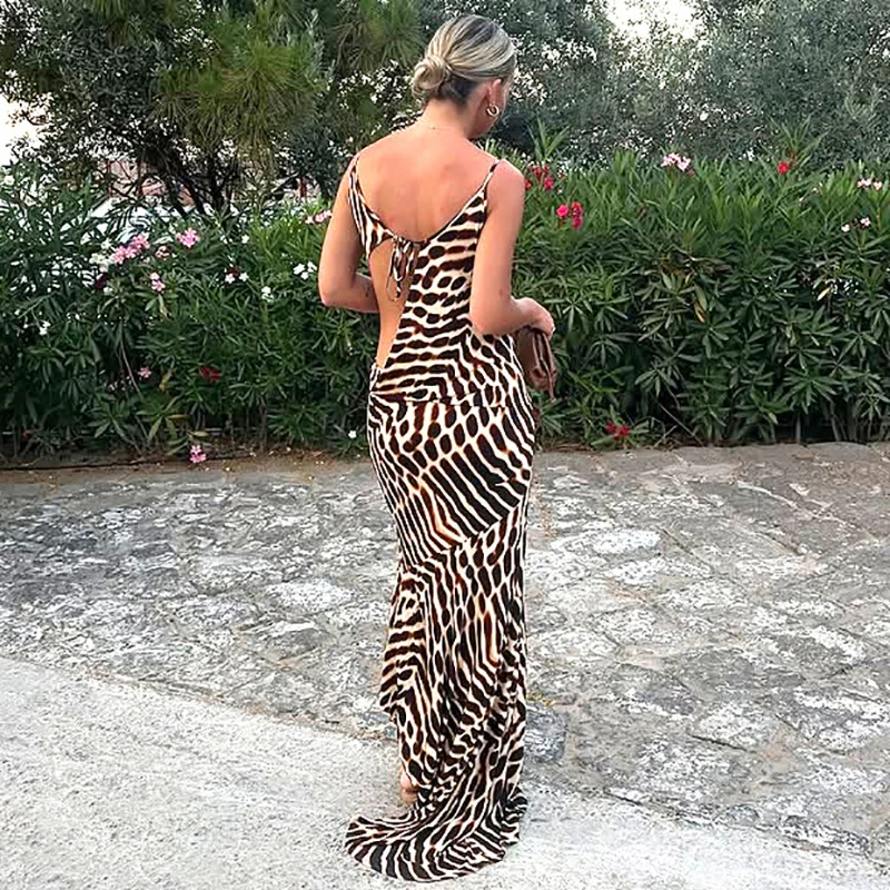 BKLD Onregelmatige Holle Afdrukken Zomer Maxi Jurk Voor Vrouwen Skew Kraag Mouwloos Backless Schede Zonnejurk Vakantie Strand Outfit