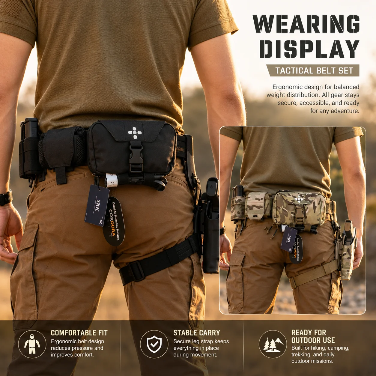 Tactical Waist Belt Set Quick Release MOLLE Duty Belt with Holster Mag Pouches Leg Strap for Airsoft Hunting Outdoor