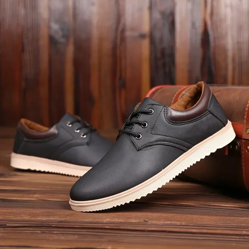 

Fashion Leather Men Shoes High Quality British Style Solid Oxfords Shoes Casual Flats Solid Color Round Toe Brand Vulcanize Shoe