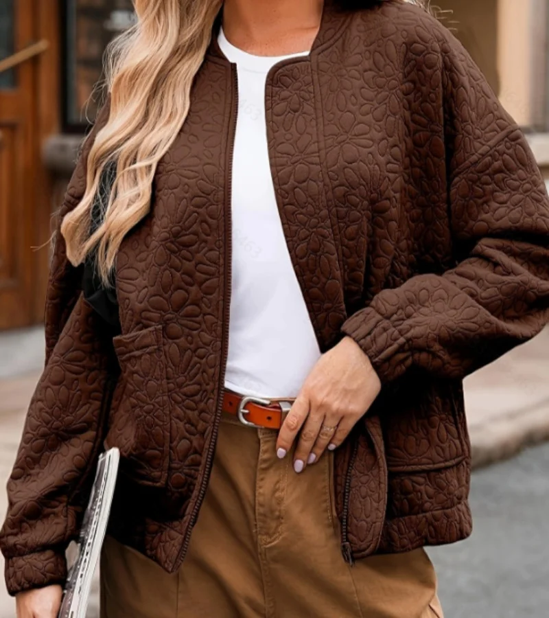 

2025 Autumn Women European American Popular Style Fashion Texture Button Long-Sleeved Outerwear Jacket
