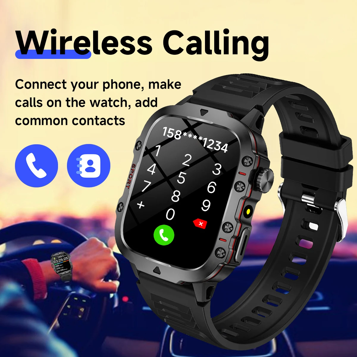2024 ساعة ذكية رياضية متينة جديدة للرجال بلوتوث مكالمة مراقبة الصحة الرياضة مقاوم للماء الساعات الذكية