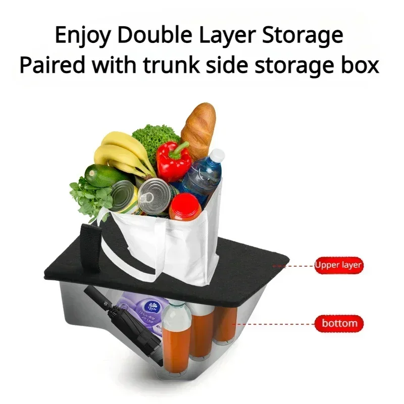 Trunk Storage Box for Tesla Model 3+ Rear Trunk Side Storage Box Lids Organizer Garbage Bins TPE Suede Lids Model3 Highland 2024