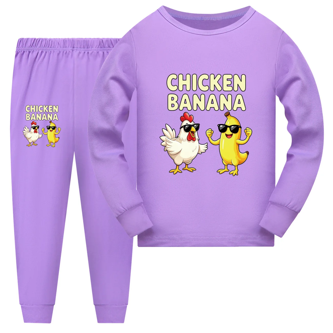 Kids Clothes Banana Chicken Funny Cartoon Print Children T-shirts Pants Casual Pajamas Long Sleeve Children Outfit for Boy Girls view 6