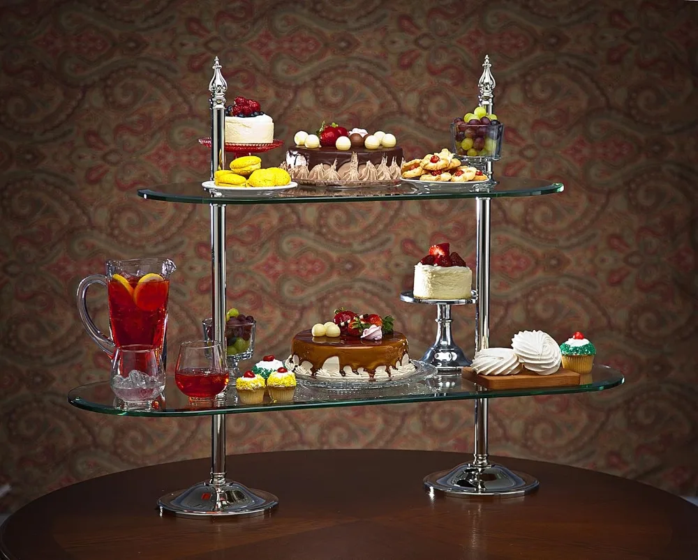2 Tier Glass Dessert Stand for Cakes, Cupcakes, Snacks - Elegant Party Serving Tray