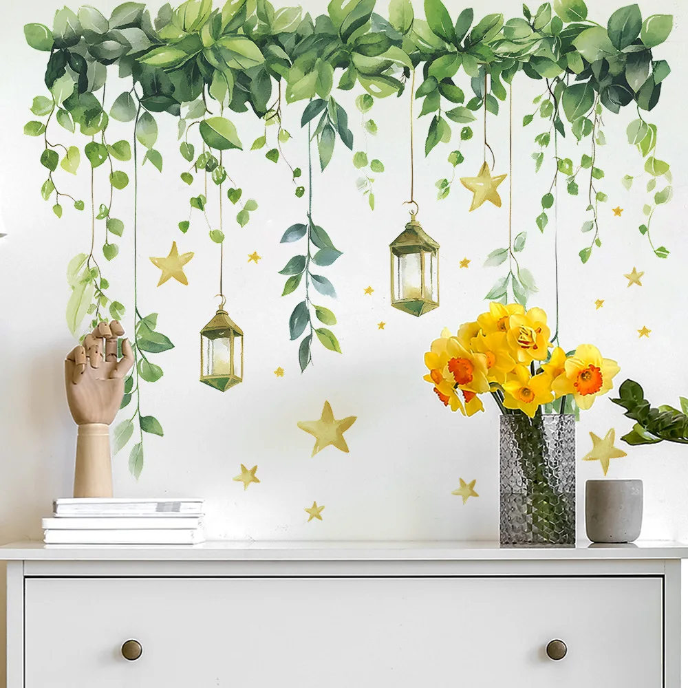 

Green Leaves Plant Branch Wall Sticker Bedroom Living Room Background Decoration Mural Home Decor Stickers Art Decals Wallpaper