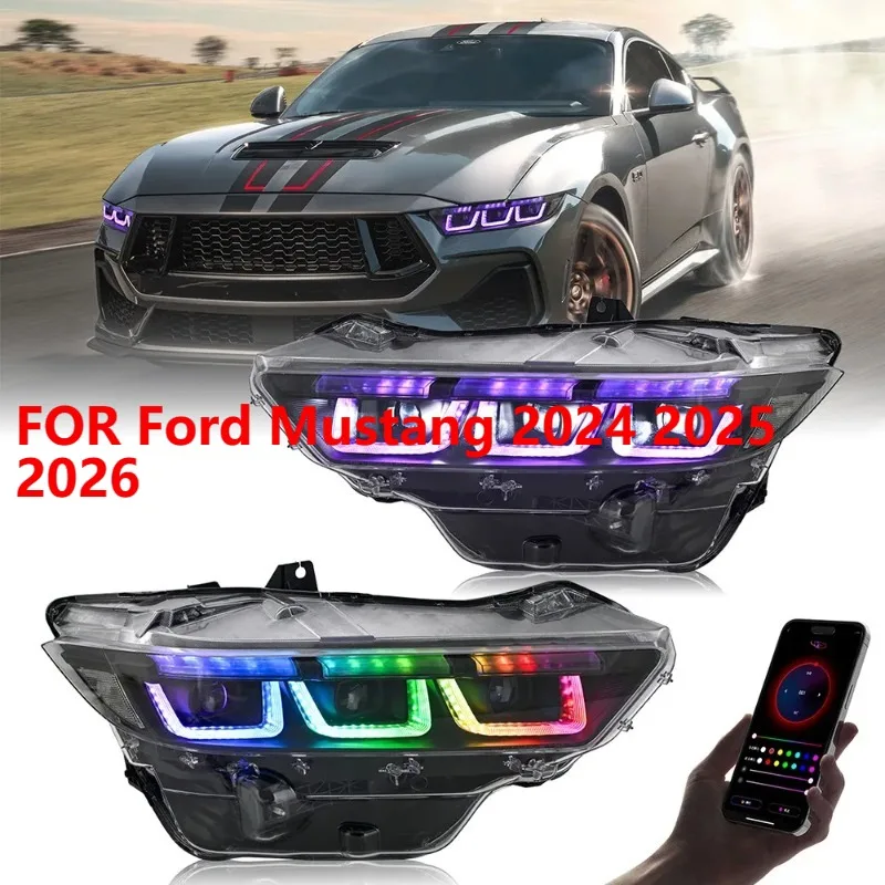 

For Ford Mustang 2024-2026 RGB LED Projector Headlights DRL Front Lamp Set