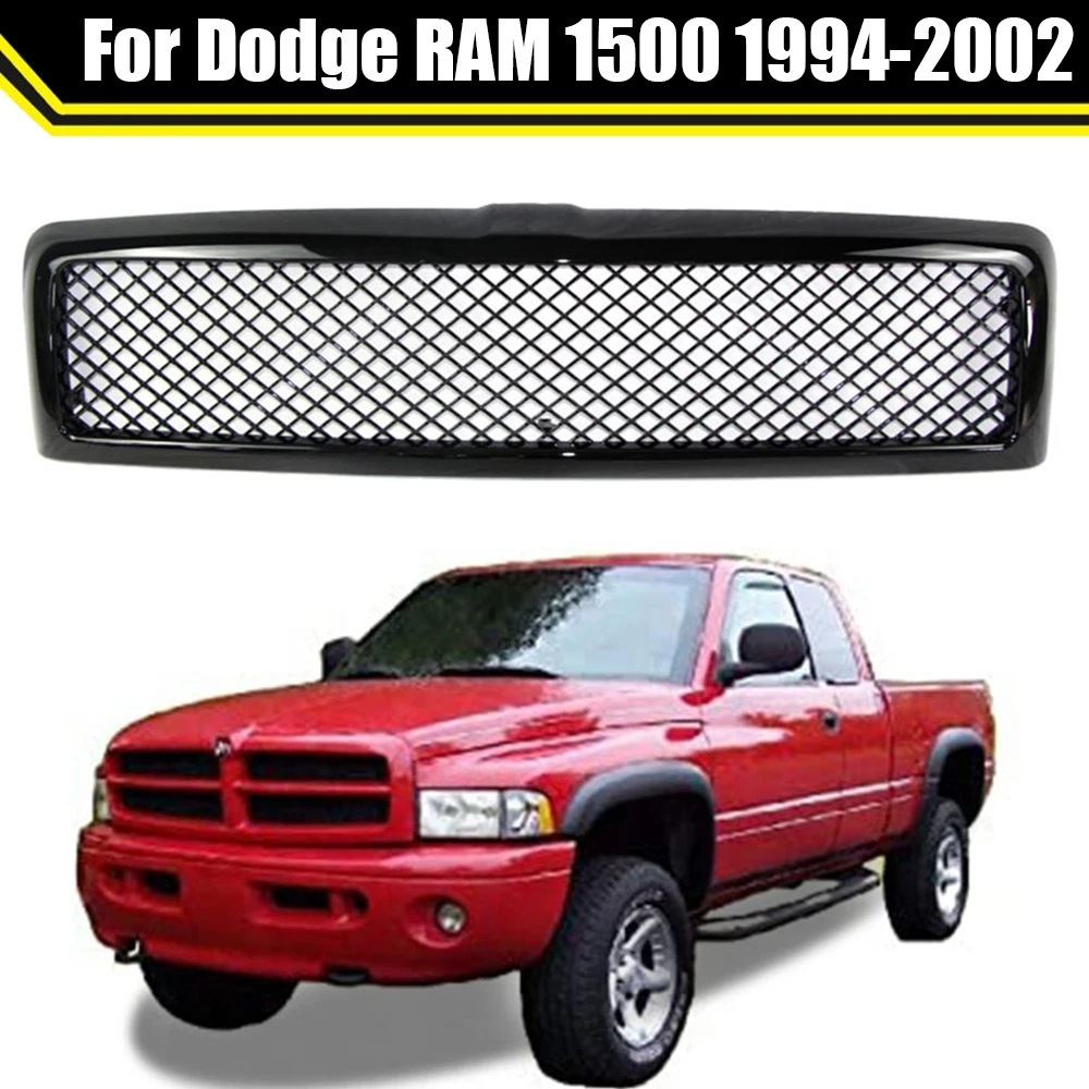 

For Dodge RAM 1500 1994-2002 Racing Grills Decoration Car Front Grid Racing Grills ABS Gloss Black Trim Cover Bumper Grille