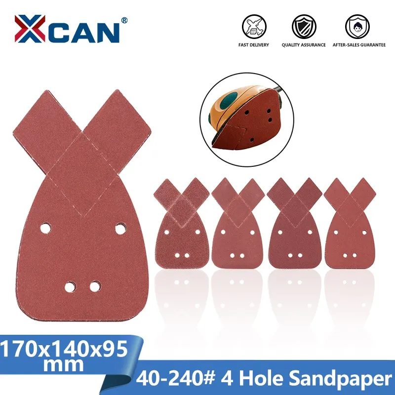 XCAN 10pcs 170x140x95mm Self-adhesive Sandpaper Rabbit Ear-shaped Grit 40/80/120/240 Sandpaper 4 hole Grit Sand Disc Pad