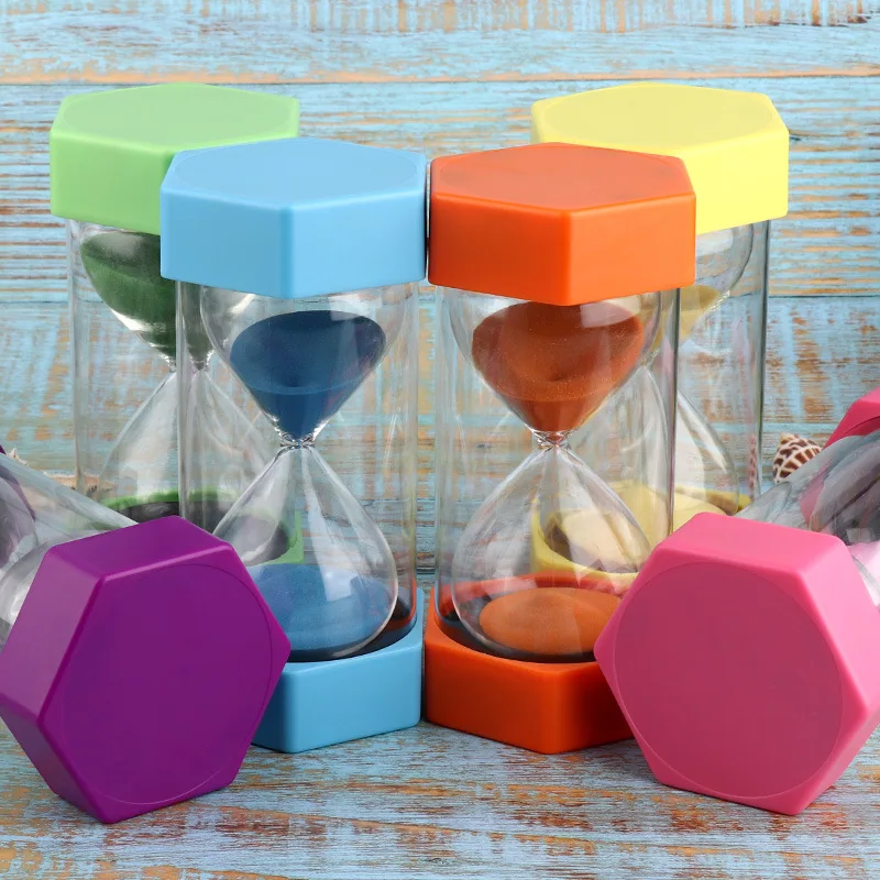 Hexagon Color Hourglass Plastic Timer 10/30 Minutes Children's Birthday Gift Drop-resistant Creative Toys Simple Home Decoration
