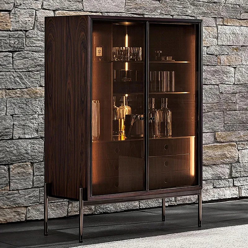 

AA Легкий роскошный винный шкаф из цельного дерева, двухдверный шкаф, минималистичный шкаф-витрина, декоративная настенная гостиная