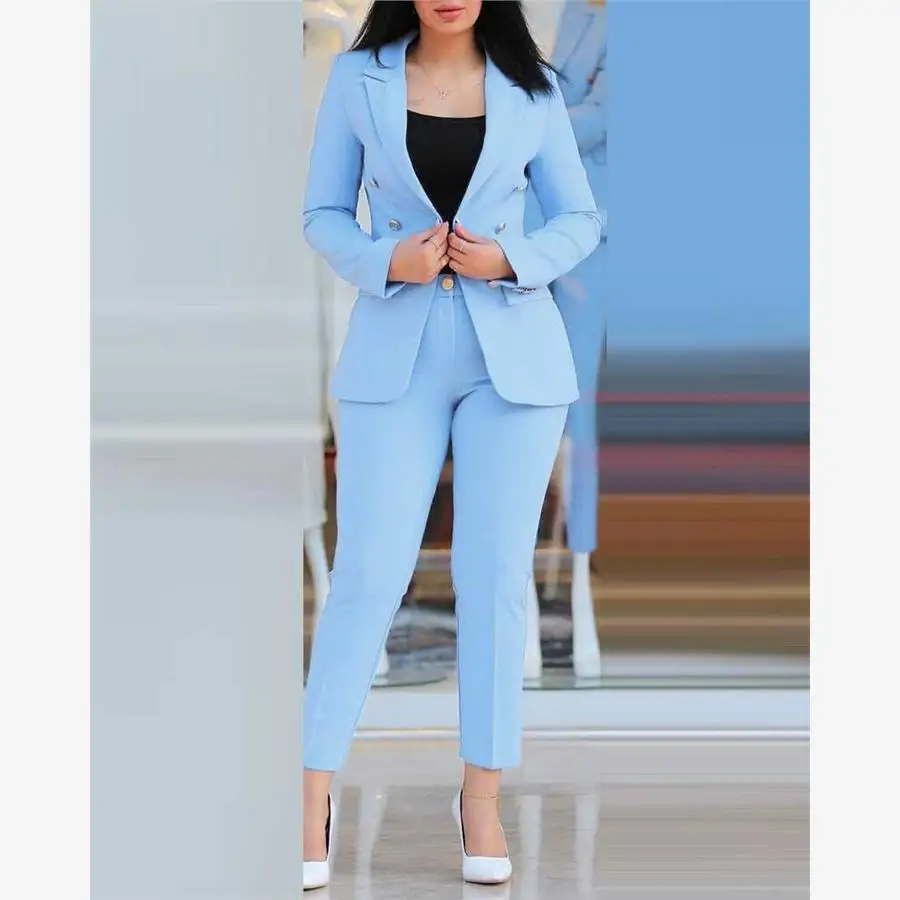 

Женский костюм Pure Color Profional, модная рабочая одежда, V-Ne Long Sve, брюки из девяти предметов, полиэстер, лето 2024, 2024 г.