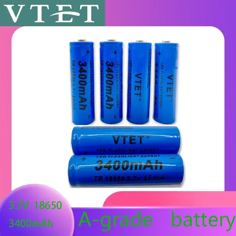 2024 New 18650 3.7V 3400mAh Rechargeable Battery for Flashlight Torch Headlamp Li-ion  Battery Drop Toy Usage Fan Reusable DIY