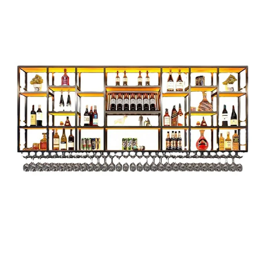 

Alcohol Display Wine Cabinet Wall Hanging Drink Storage Led Lights Decor Shelf Nordic Wine Rack Whisky