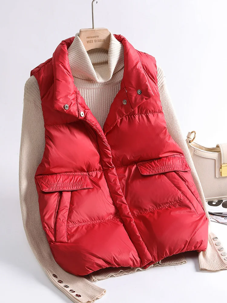 SEDUTMO Winter Ultra Light Thin Duck Down Jacket Women Quilted Short Warm Basic Vest Casual Pocket Waistcoat ED1873