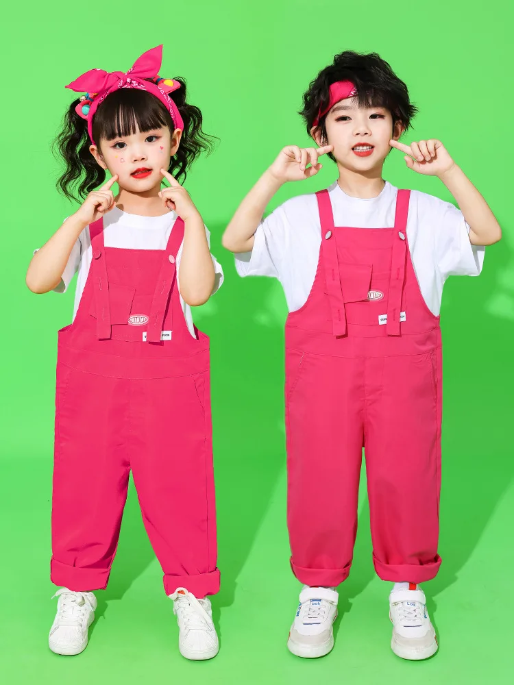 Kinder Hip-Hop-Latzhose, bunte Patchwork-Latzhose, Candy-Farben-Overall für Jungen und Mädchen, Street-Dance-Strampler, Kinder-Streetwear – Detail 8