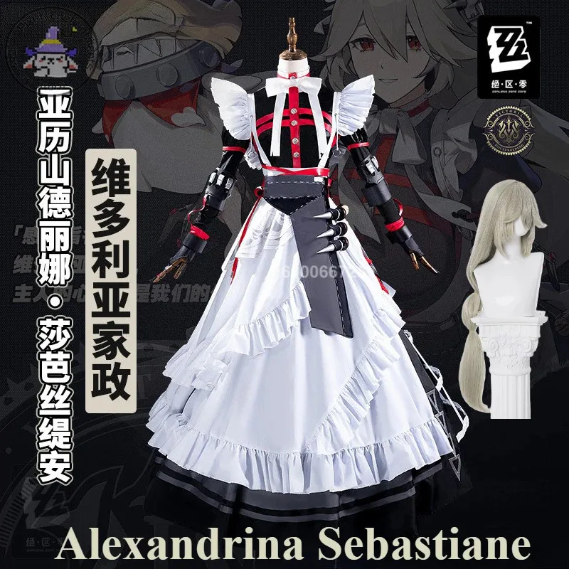 

Zenless Zone Zero Game Alexandrina Sebastiane Rina Cosplay Costume Women Maid Dress Uniform Wig Victoria Housekeeping Halloween