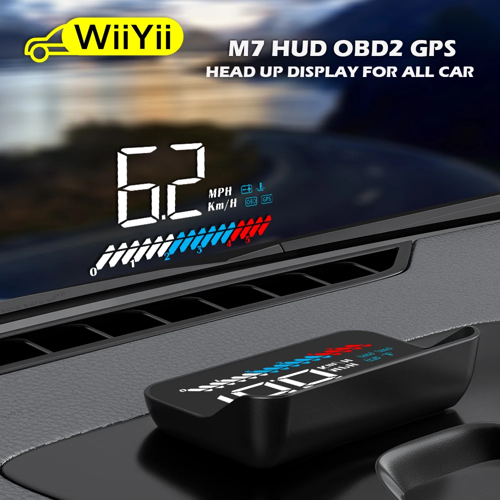 

WiiYII M7 Auto OBD2 GPS Head-Up Display Windshield Car HUD Speedometer Projector Digital Accessories For All Car