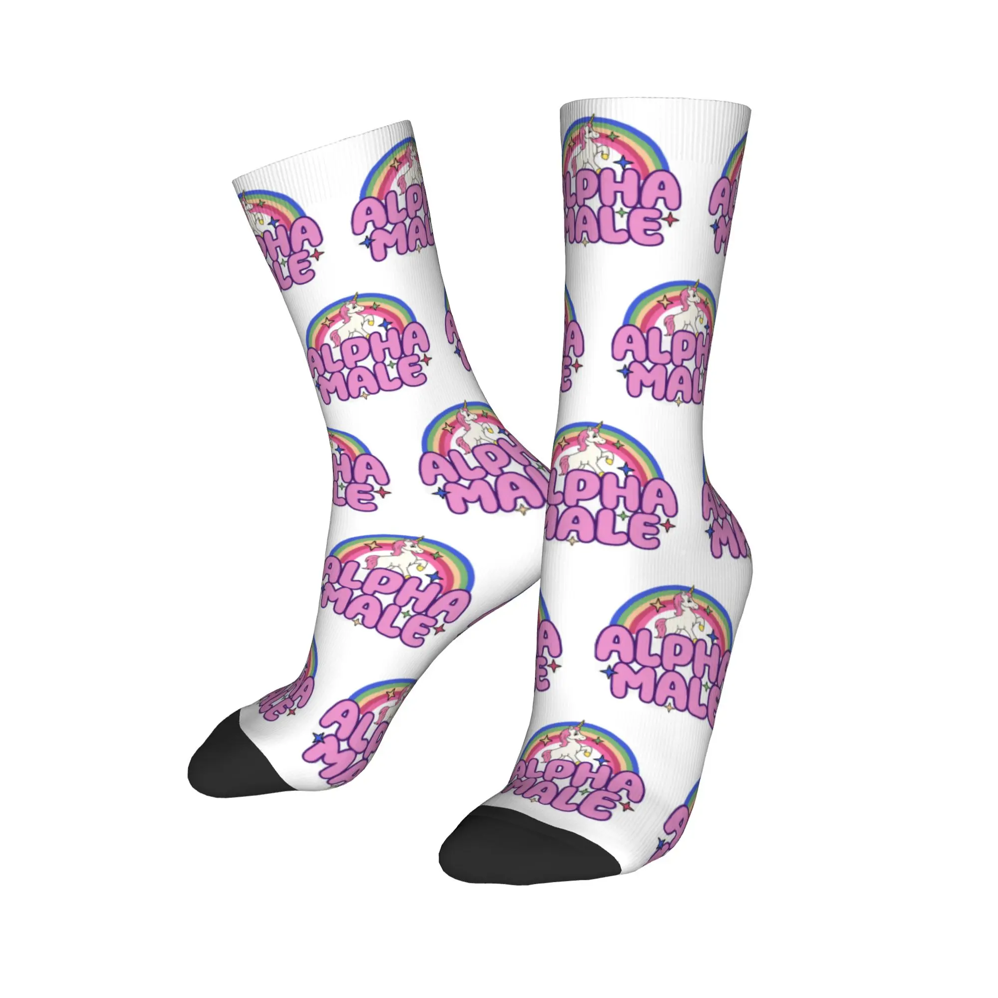 Kawaii imprimé bas Alpha mâle licorne arc-en-ciel chaussettes pour femmes hommes extensible hiver graphique équipage chaussettes
