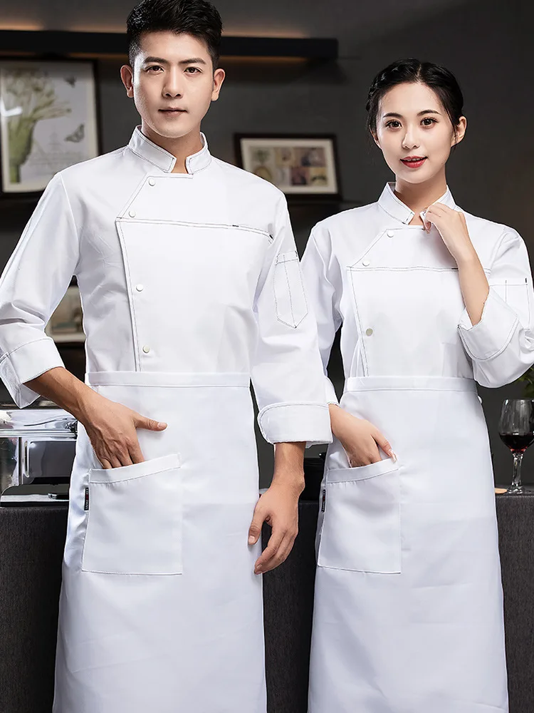 グレーブラックフルスリーブシェフジャケットホテルシェフコート通気性シェフ制服レストラン調理服白ベーカリー服ロゴ