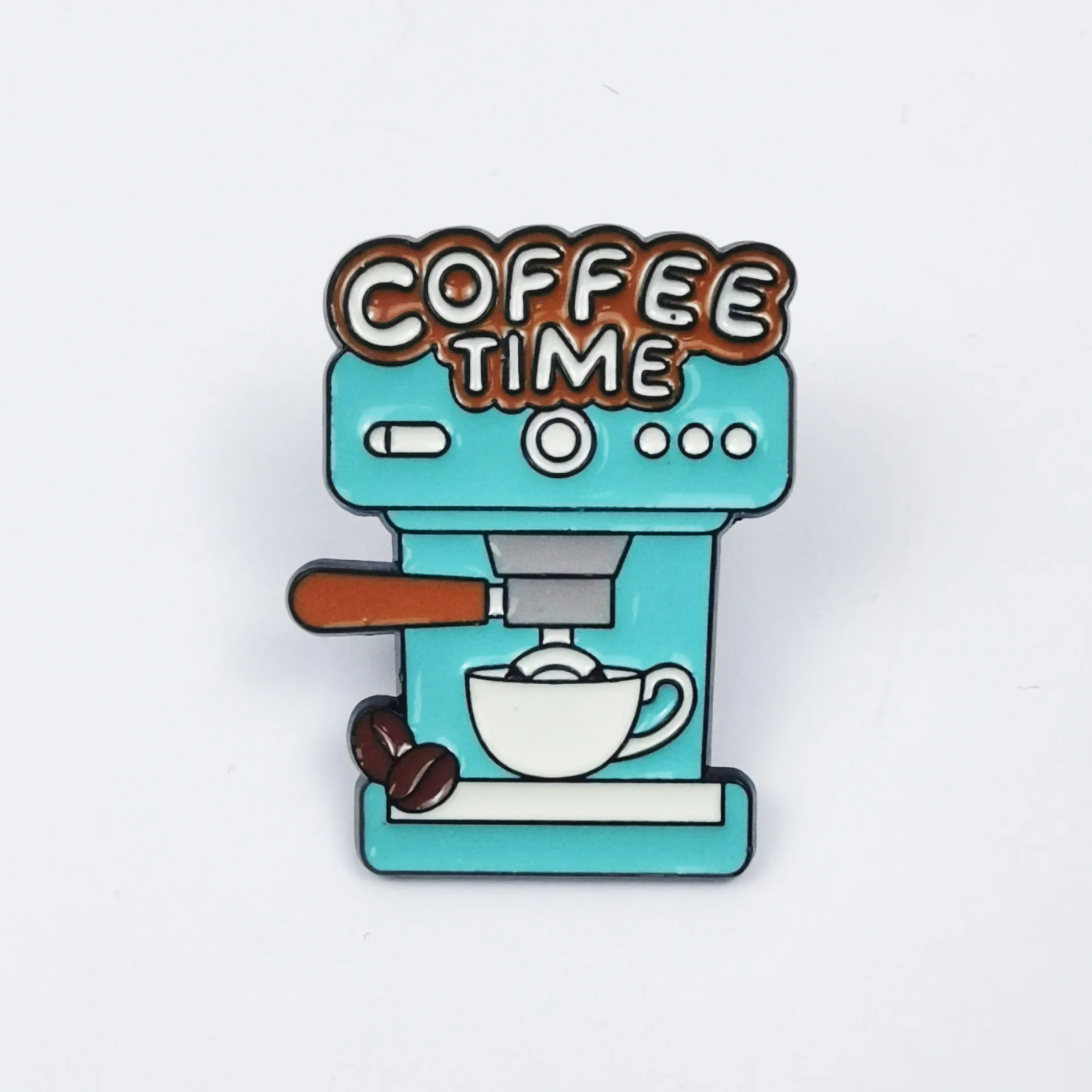 Coffee Time Machine Enamel Pin, Blue Espresso Alloy Brooch Retro Hard Metal Coffee Maker Lapel Pin for Backpack Barista Gift