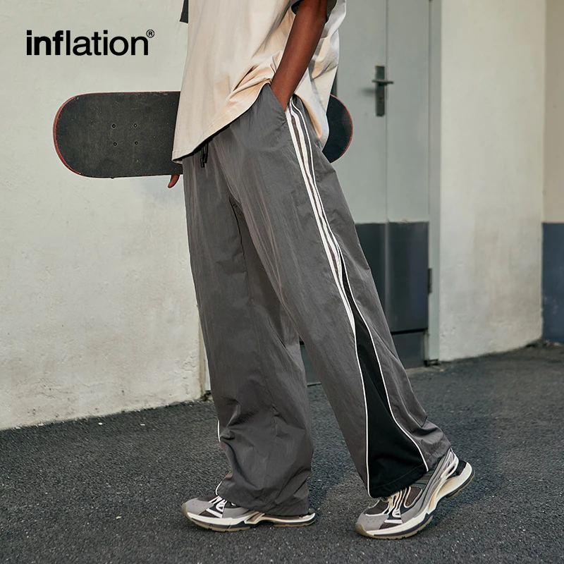 

INFLATION Colorblock Wide Leg Pants Men Loose Fit Track Pants Sportswear Unisex Stripe Side Sportswear Trousers