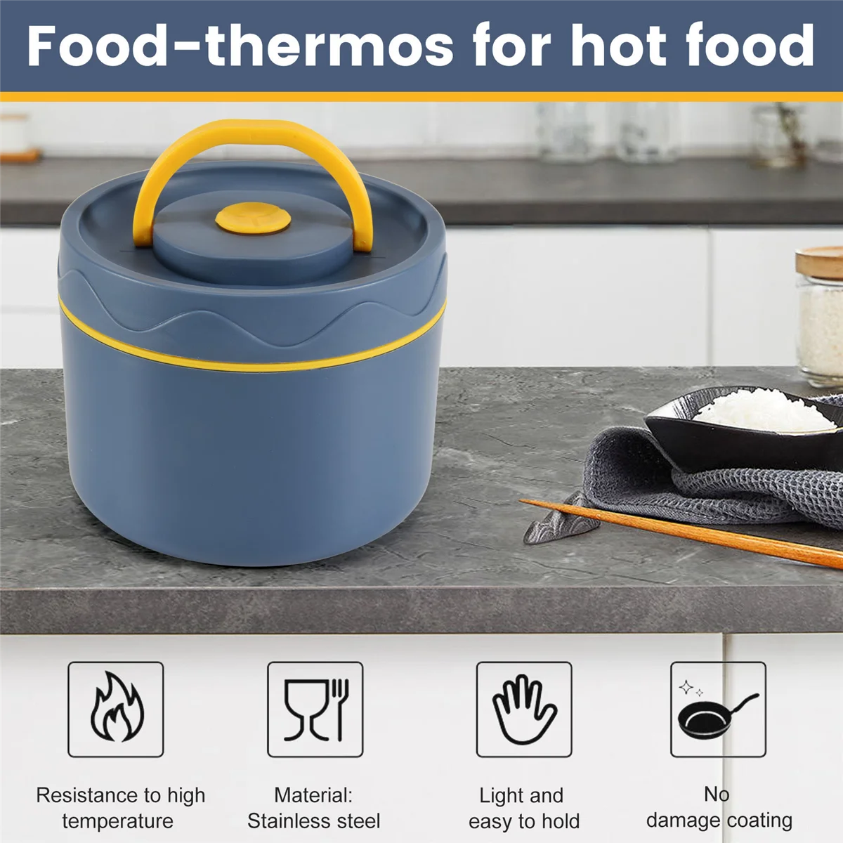 【Price Drop】Food Warm Lunch Container,Stainless Steel Thermal Lunch Container Portable Thermal Bento Box Food Container Blue C