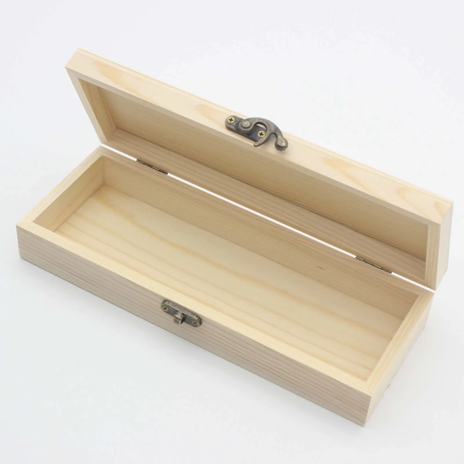 Unfinished Wooden Hinged with Lid Box Decorative Rectangular Keepsake Box Trinket Rings Storage Organizer for Home Office Table