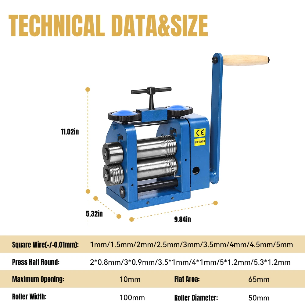 KATWAY Rolling Mills Gear Ratio 1:5.3 Manual Combination Metal Jewelry Sheet Square Semicircle Pattern Wire Roller Mill HH-RM03