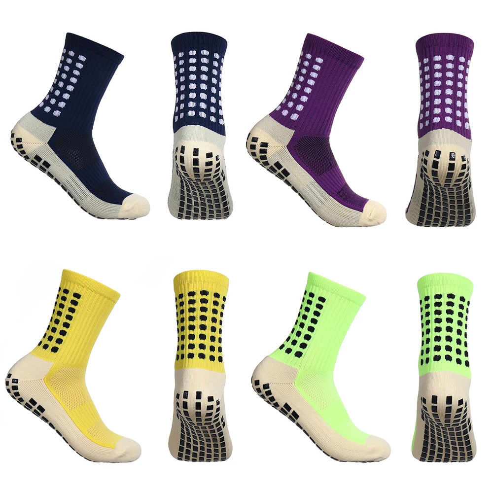 4 Pairs Non-Slip Men\'s Football Soccer Socks Mid-Length Cushioning Sports Cycling Grip Socks Thickened Towel Bottom Socks