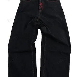 Herren Hip Hop Hop Hop Hop Hop Hop Hip Hop, Retro, Schädelstickerei, gewaschene Jeans, glatt, lässig, locker, breite Hosen, Streetwear, neu 8 Hauptverkaufsschädel Calcas - №4