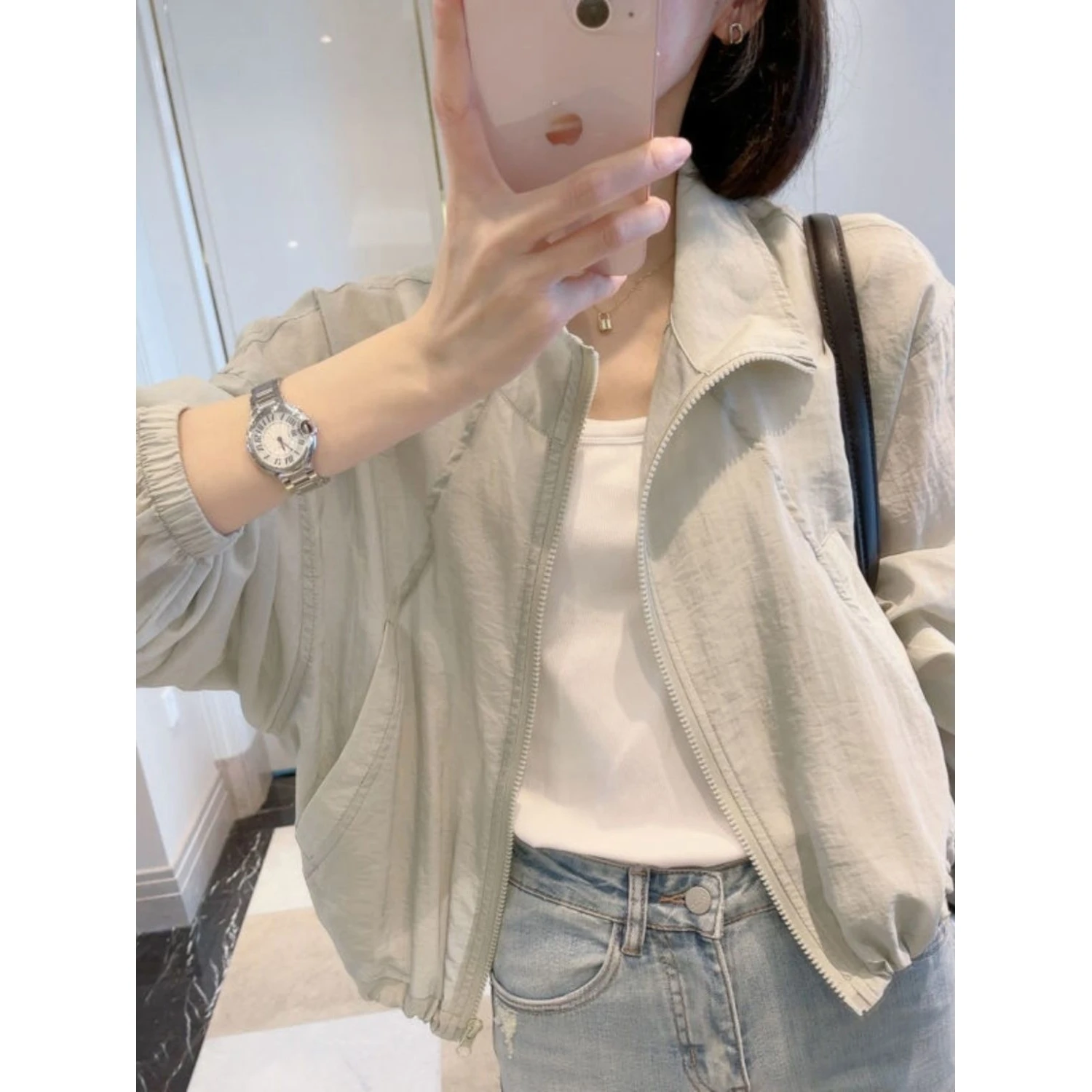 

Women's Summer 2026 Casual Lightweight Breathable Fashionable Sun Protection Jacket Short Outerwear Zipper Detail Other Material