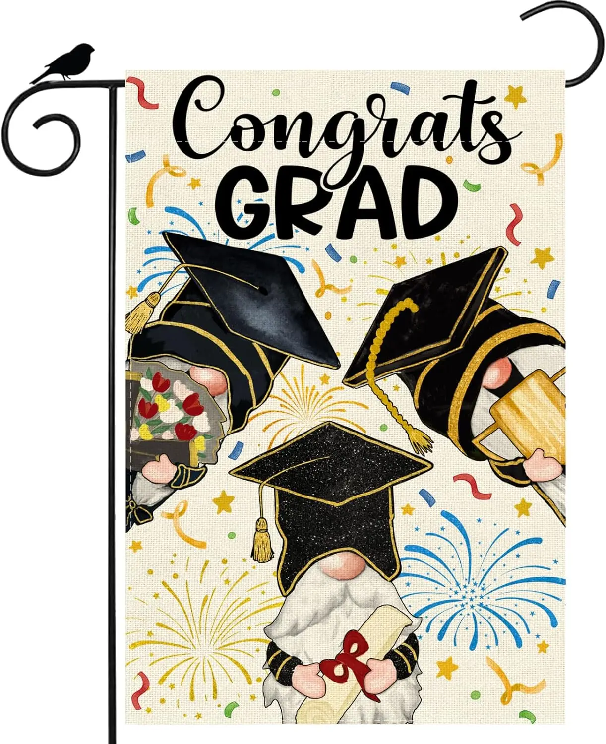 Gnome Congrats Grad Cap Firework Graduation Garden Flag 12x18 Inch Double Sided Small Mini Yard Flag Outdoor Outside Holiday jjp