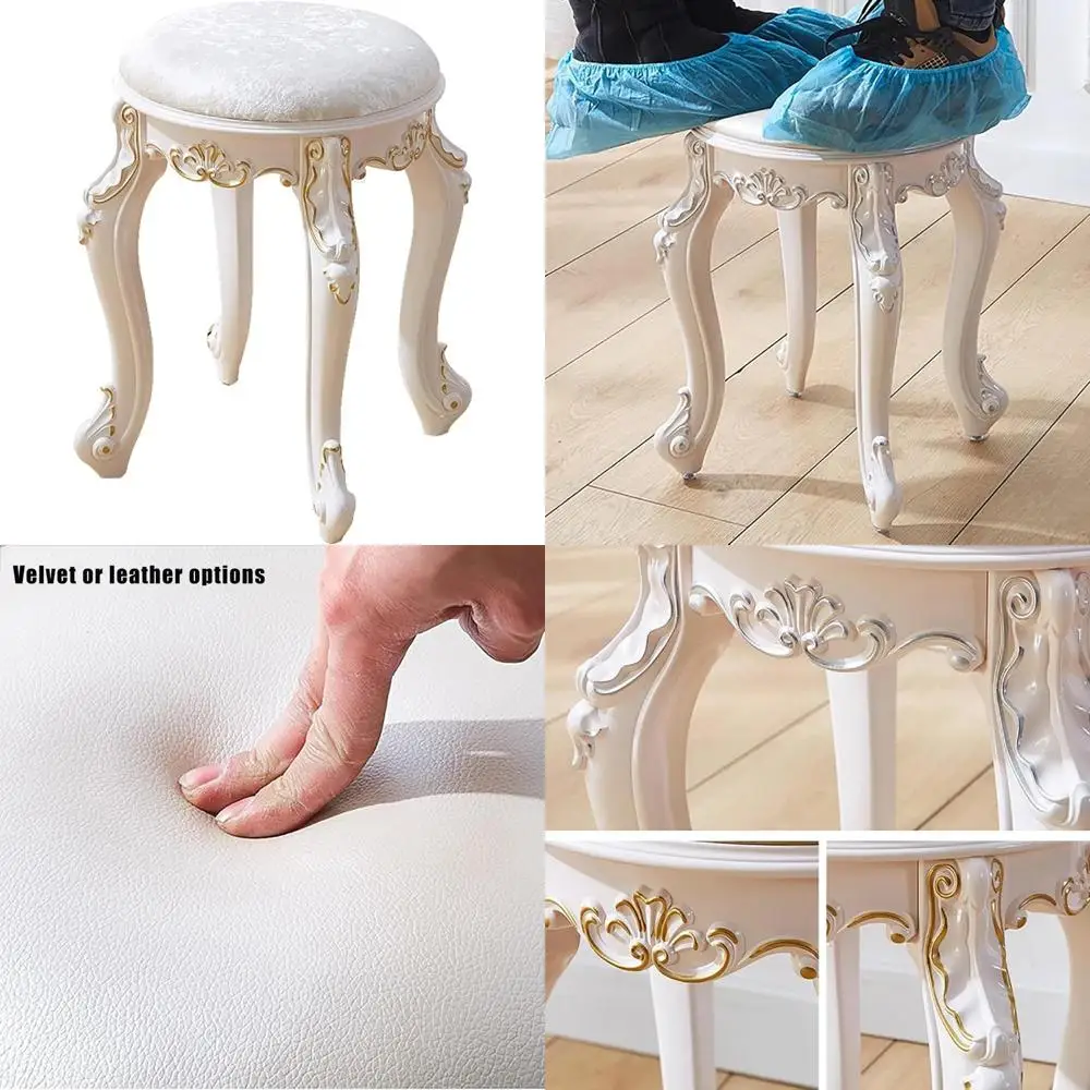 

Victorian Style Makeup Vanity Chair, Round and Rectangular Ottomans, Cute Bathroom Vanity Stools