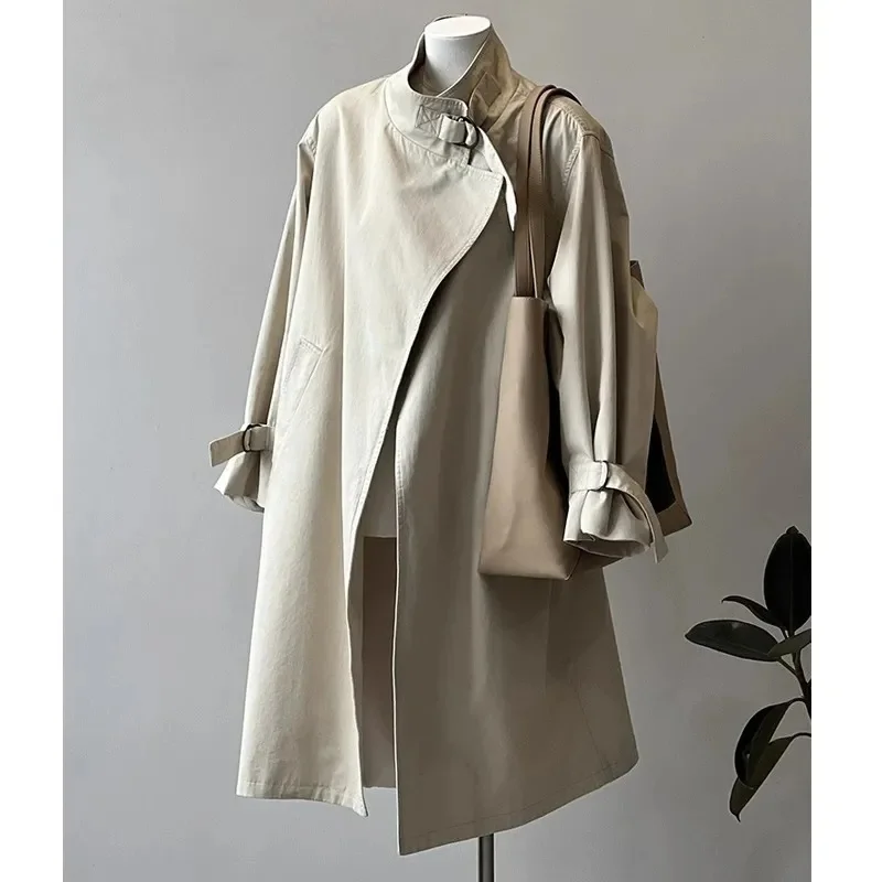 

Тренч средней длины с воротником-стойкой в британском стиле для женщин осенью и зимой 2023 года, новое повседневное и элитное пальто