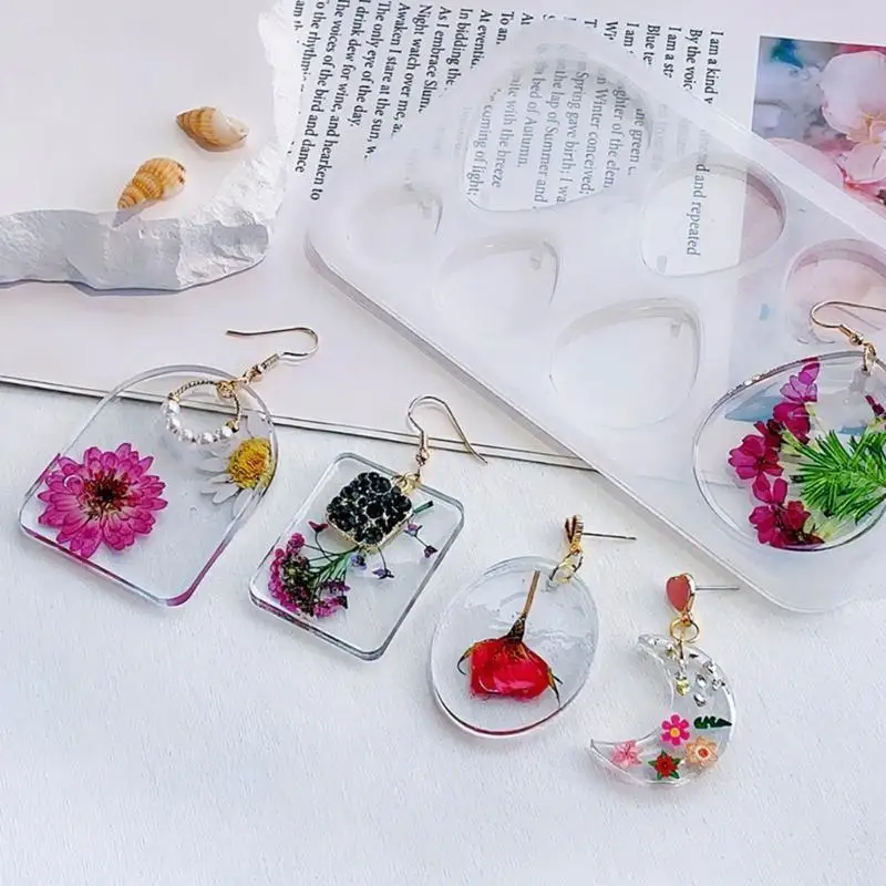 P9FE Keychain Moulds Pendant Molds with Holes Multi-Shapes Hand-Making Tool Keychain Decoration Silicone Material for Earring