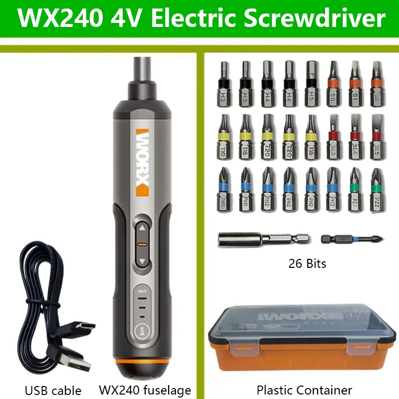 WORX WX240 Cordless Electric Screwdriver with Bit Set Household Rechargeable Screw Driver WX242 Wireless Drill Driver Power Tool