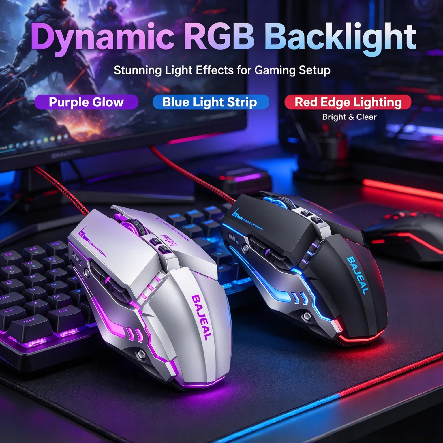 RGB Backlit Gaming Mechanical Touch Feel Optical Mouse Gamer DPI Adjustable Ergonomic Design Wired Mouse For PC Computer Laptop