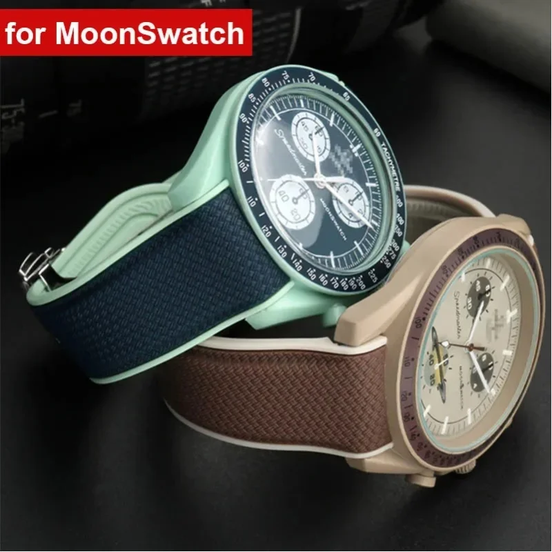 Gebogenes Uhrenarmband 20mm für Omega X Swatch Joint MoonSwatch Sport Silikon-Gummi Faltschließe Uhrenband für Seamaster 300