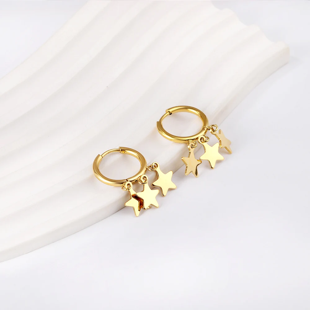ASONSTEEL 18K Gold Plated Stainless Steel Drop Hoop Earrings Cubic Zirconia Stars Moon For Women Charms Aesthetic Trendy Jewelry