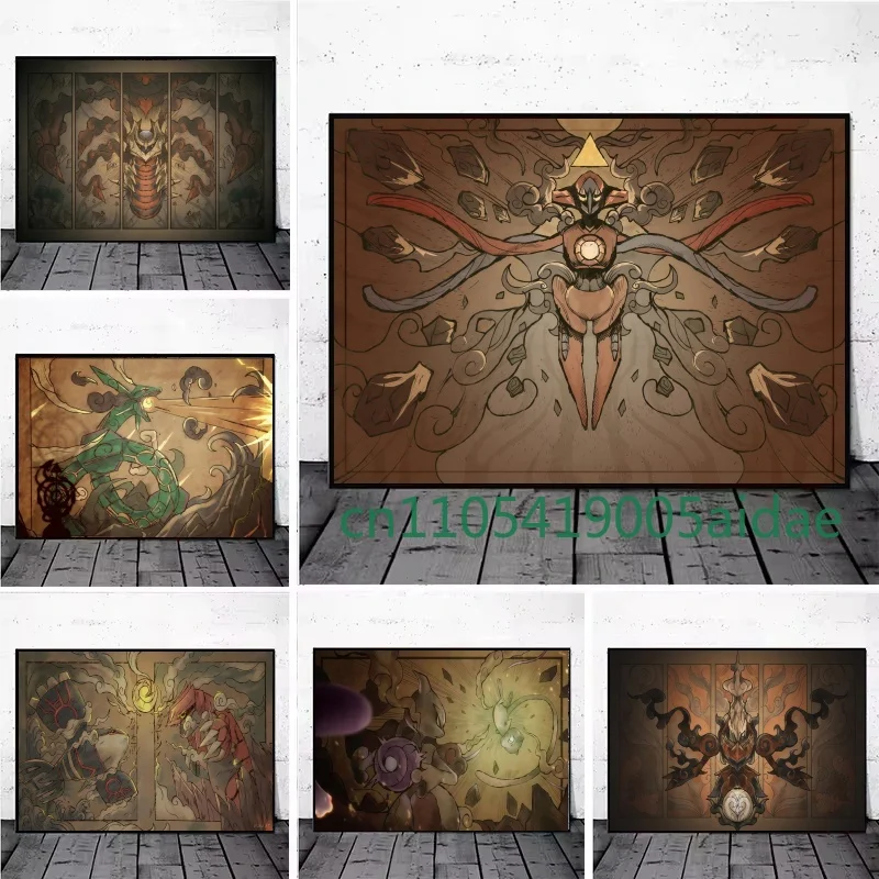 

Japan Anime Pokemon Cartoon Canvas Painting Rayquaza Bulbasaur Mew Wall Art Posters Print Pictures Children's Room Home Decor