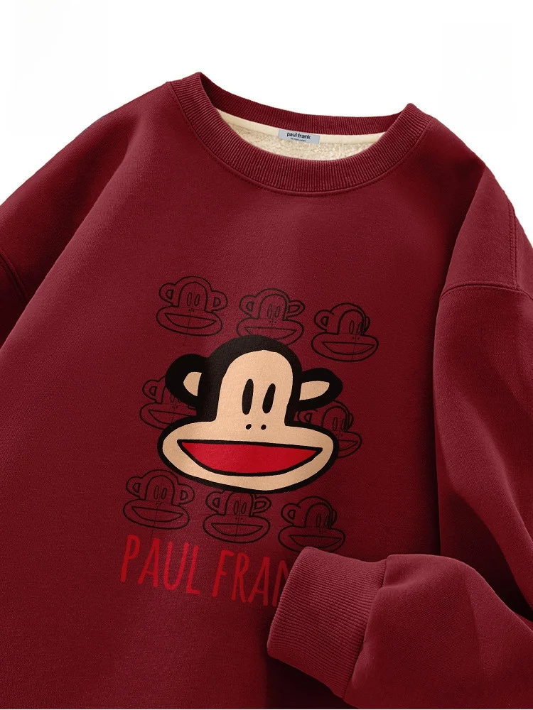 

Monkey round Ne Fce Lined Thiened Men's Sweatirt Winter Warm Casual Sle Red Color Hoodie ex Youth A...