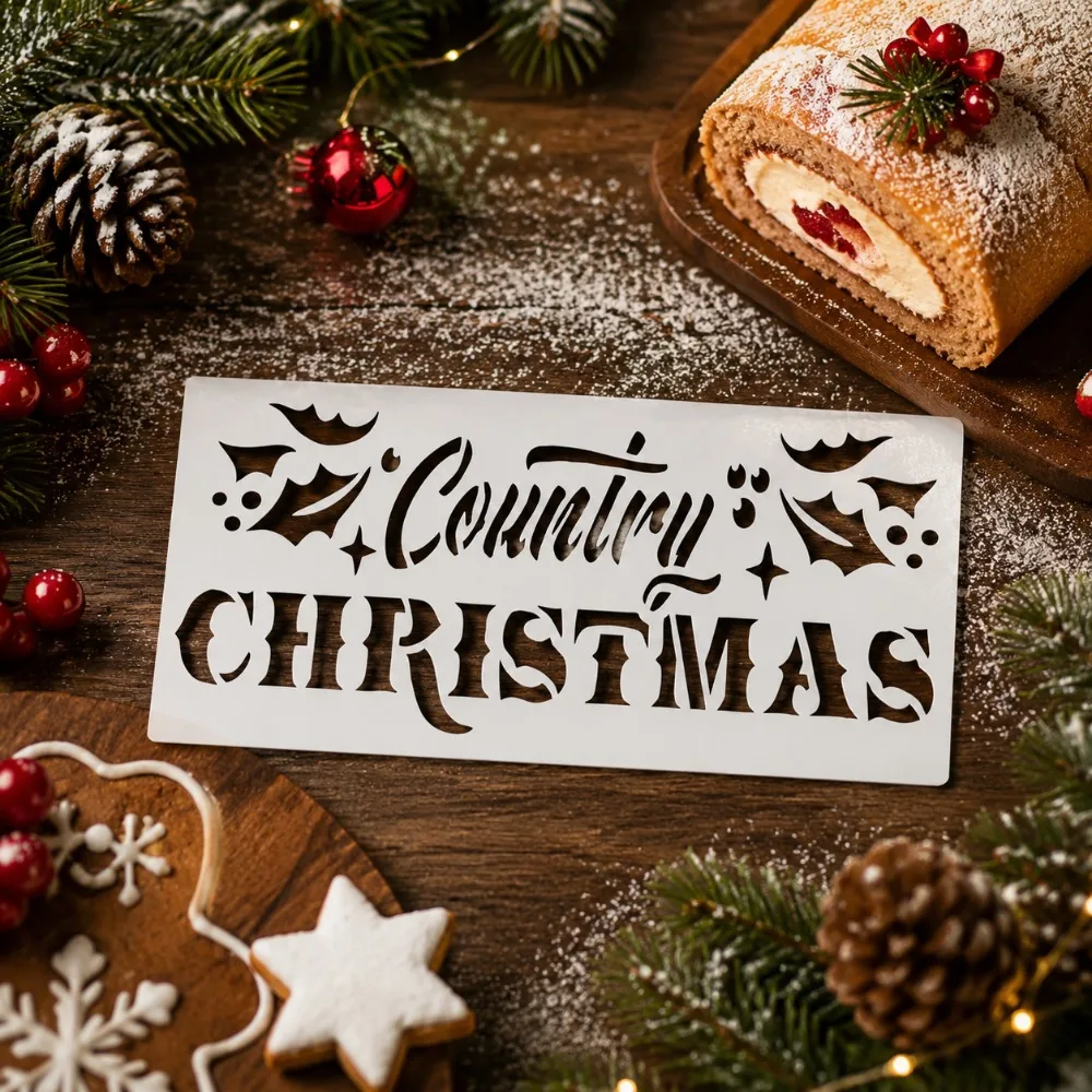 PET Hollow Christmas Text Stencil, Food‑Grade Template for Festival Cake Frosting Decor