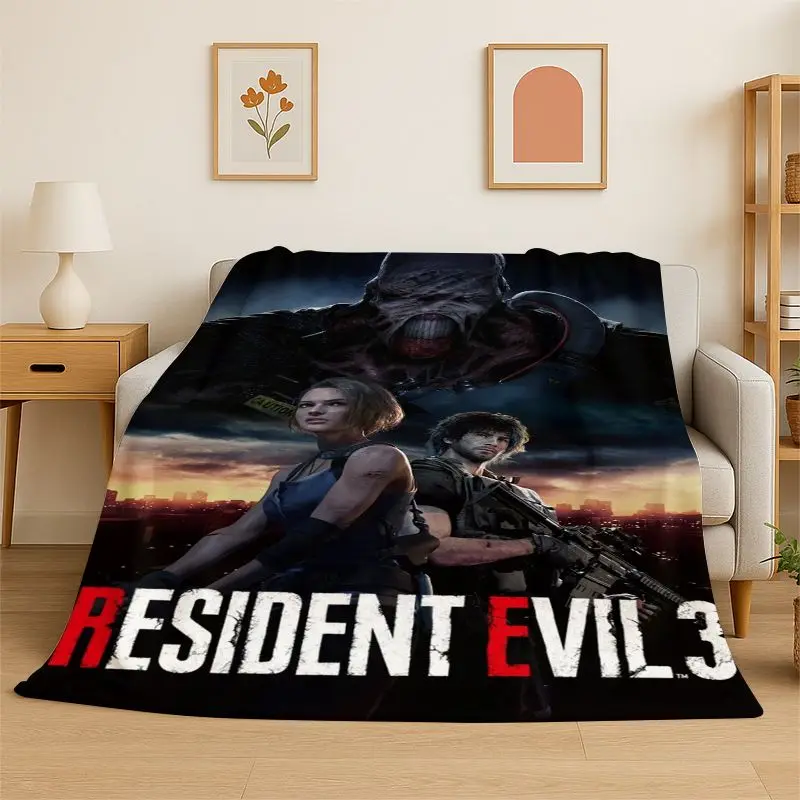3D R-Resident Evil Leon Game Cartoon Flannel Blanket Soft Warm Throw Blanket for Bedroom Living Room Bed Travel Camping Picnic