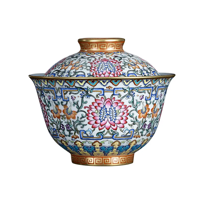 Ceramic tea cover bowl, high-end pastel, good things are entangled with branches and full of patterns, Kung Fu tea Ercai bowl