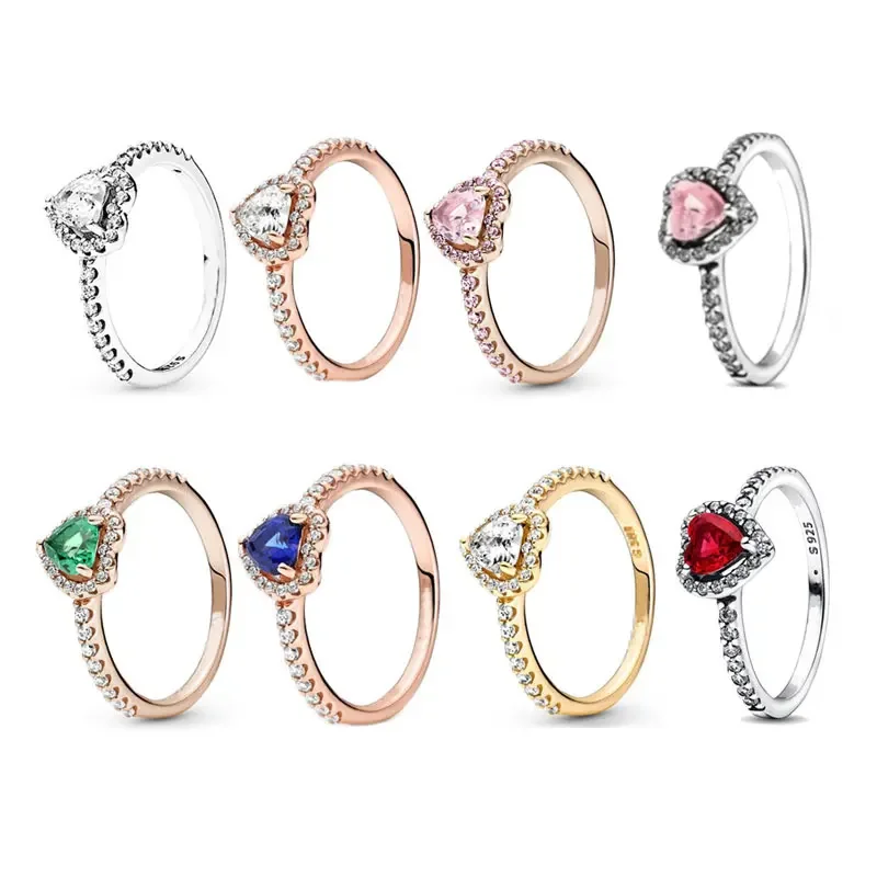 

Princess 925 Silver Love Elevated Red Women's Ring Sapphire Ruby Green Rose Gold Pink Heart Fine Jewelry Gift