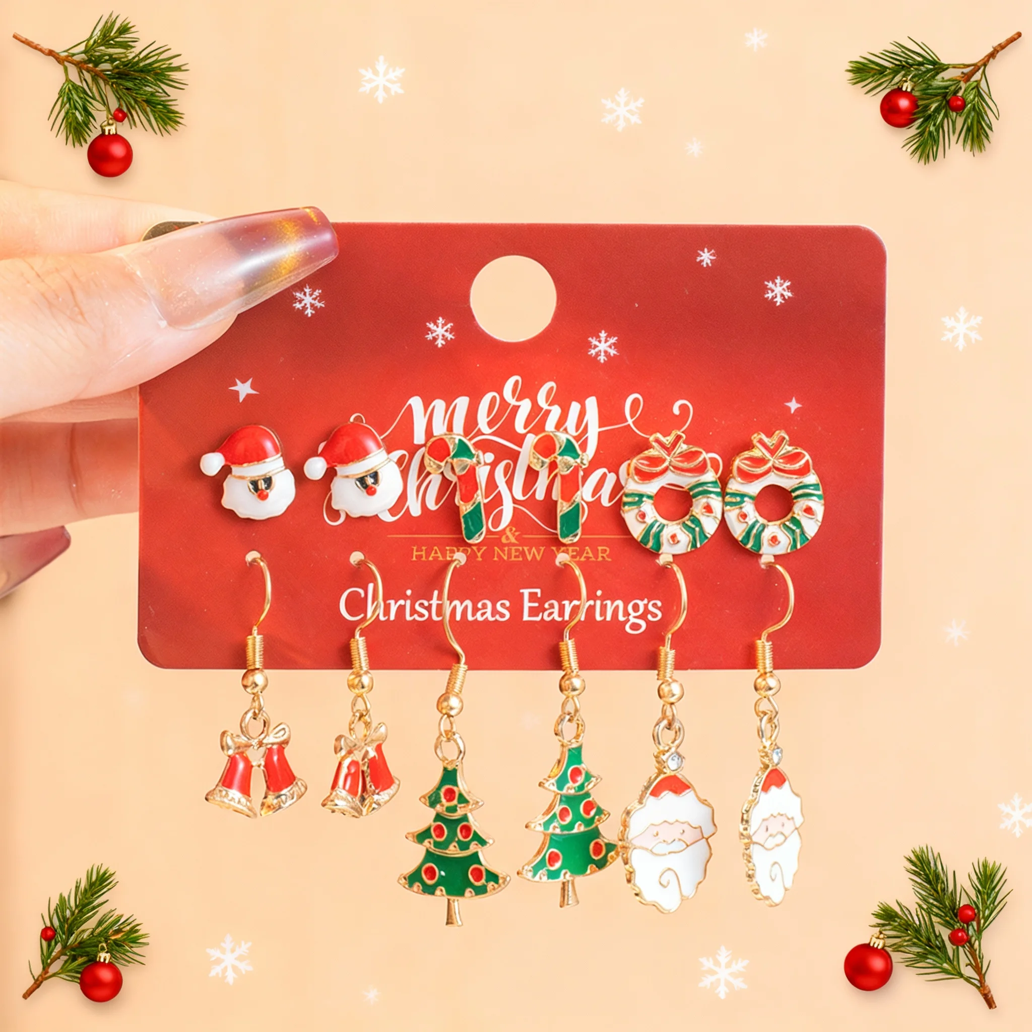 Cute Christmas Gingerbread Snowflake Earrings Set for Women 12 pcs Santa Claus Christmas Tree Bell Earrings New Year Jewelry