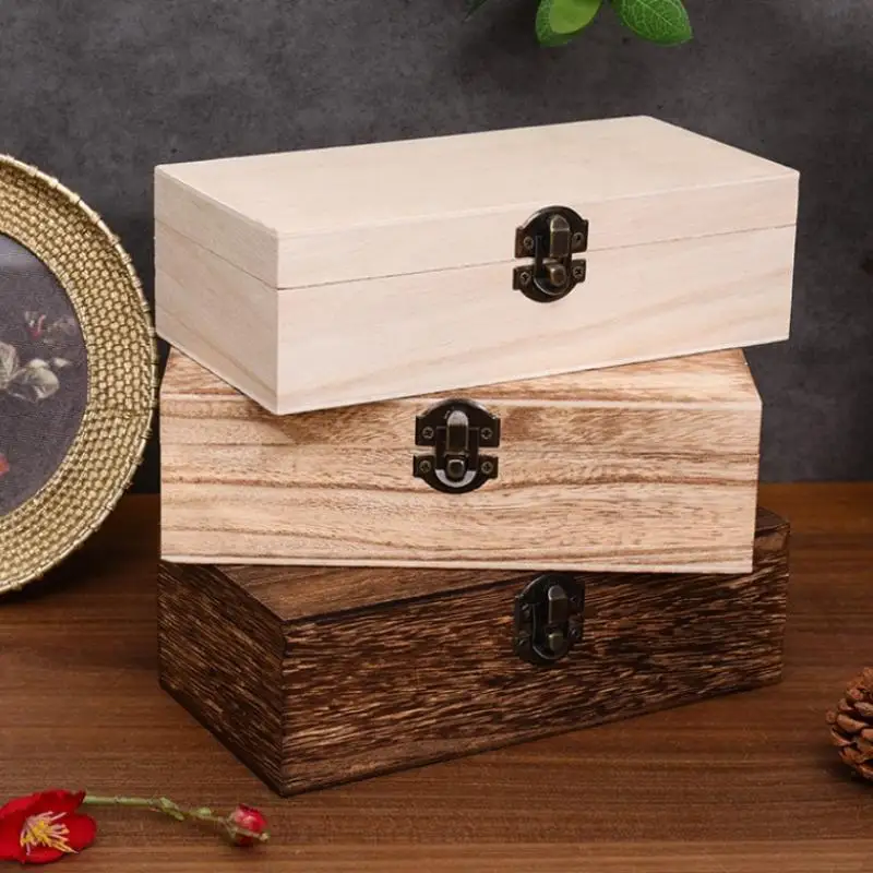 Retro Wooden Jewelry Storage Box Vintage Wooden Box With Lock Rectangular Desktop Organizer For Necklace Bracelet Ring Ornaments
