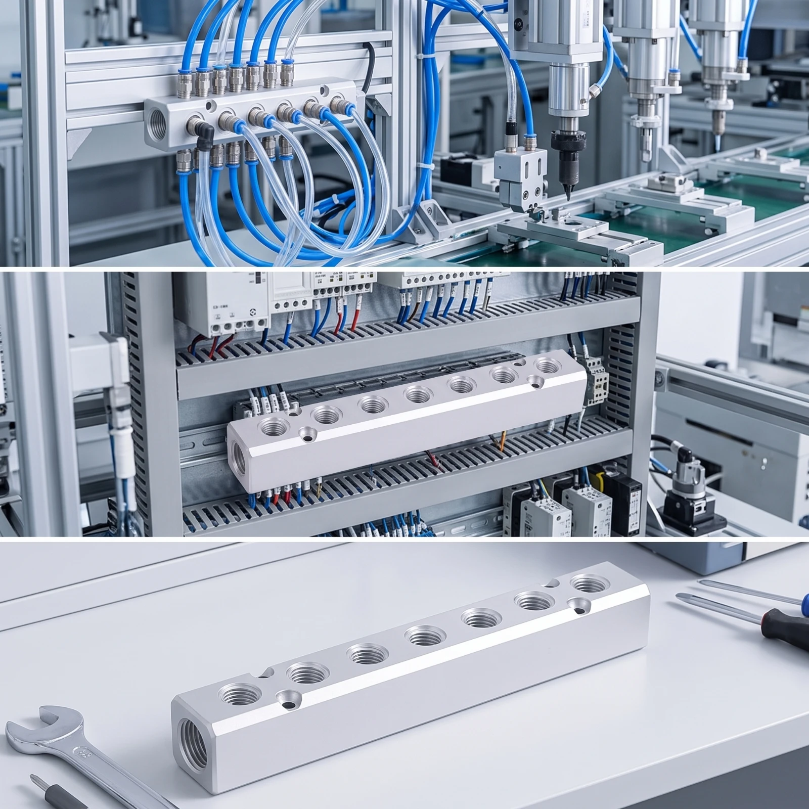 Air Distribution Block Compact Pneumatic Manifold Pneumatic Splitter Block Corrosion-Resistant Efficient for Machinists