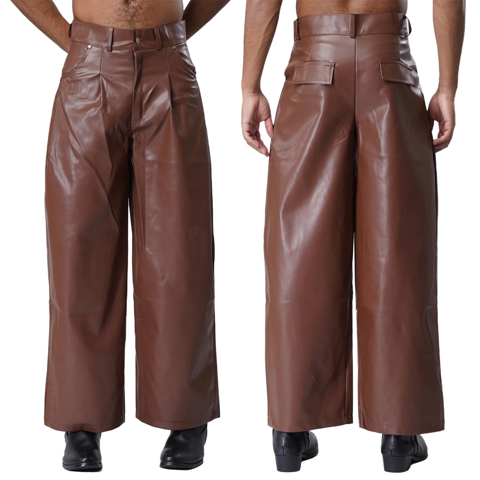 Stylish Matte Pleather Pants for Men Relaxed Fit Straight Leg Design with Functional Pockets Perfect for Club And Party