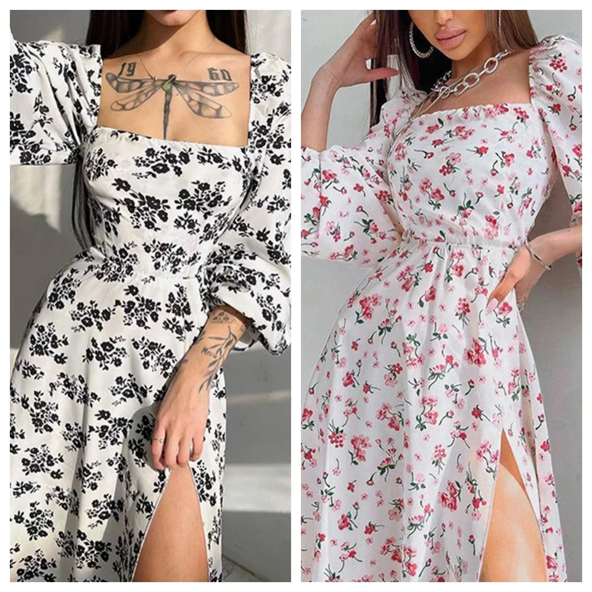 Primavera e autunno Amazon commercio transfrontaliero moda donna europea e americana Street Sexy vestito lungo diviso vestito Casual